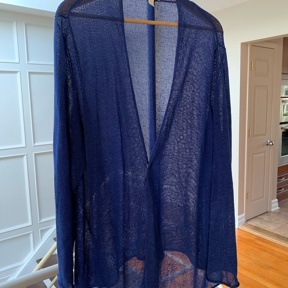 Eileen Fisher 2x 63 percent Linen Navy Cardigan